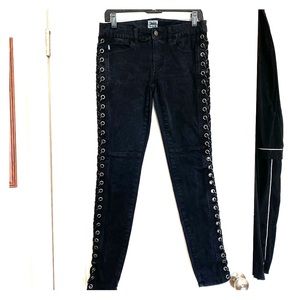 Black Lace-Up Side Skinny Jeans